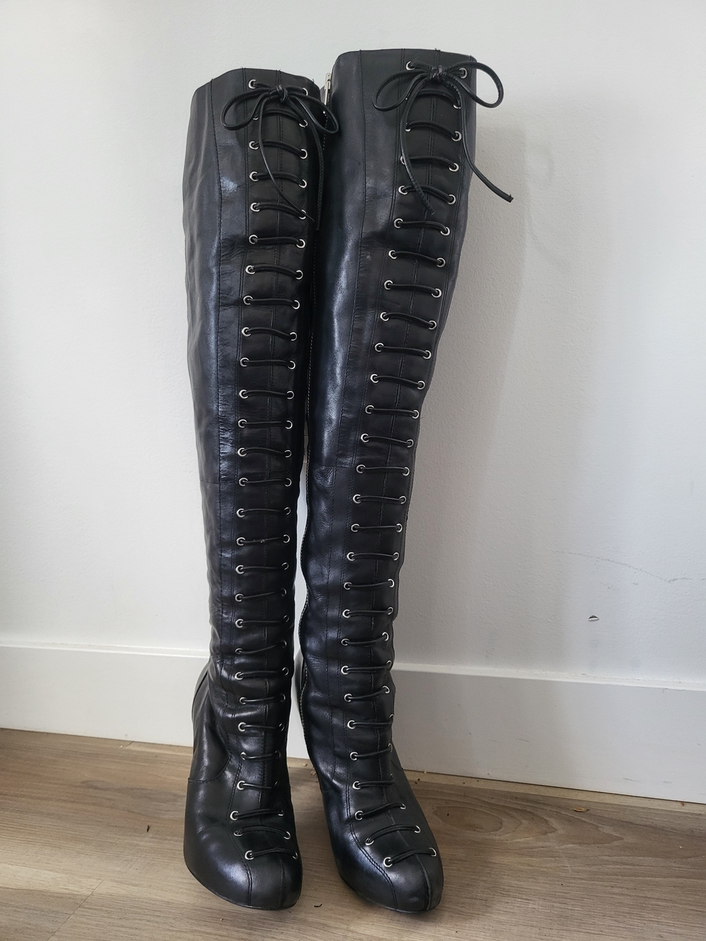 Black Lace-Up Over-the-Knee Women's Boots